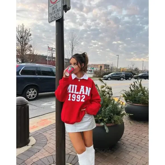 Anthropolologie red milan crewneck sweatshirt size large - Picture 1 of 6